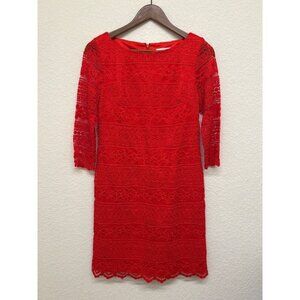 ELIZA J 3/4 LENGTH SLEEVE LACE SHEATH TOMATO COLOR DRESS sz 4